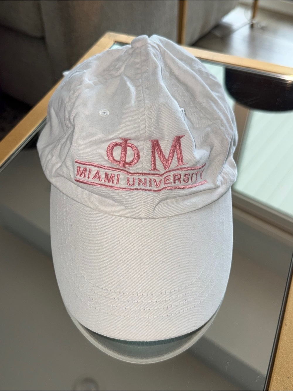 Miami University / Phi Mu Pink Embroidered White Cap